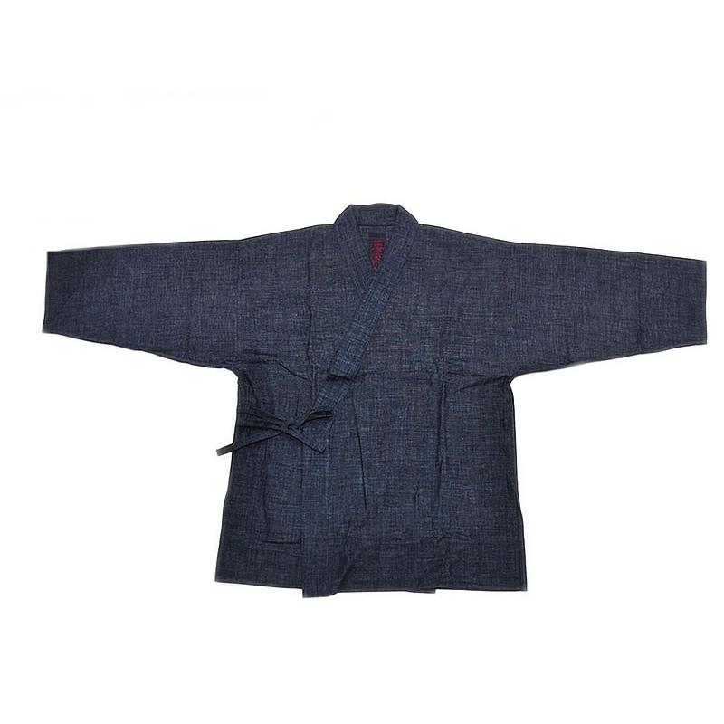 玄照堂 藍染 ピンチェック縞 作務衣 -藍色系/ S・M・L・LLサイズ