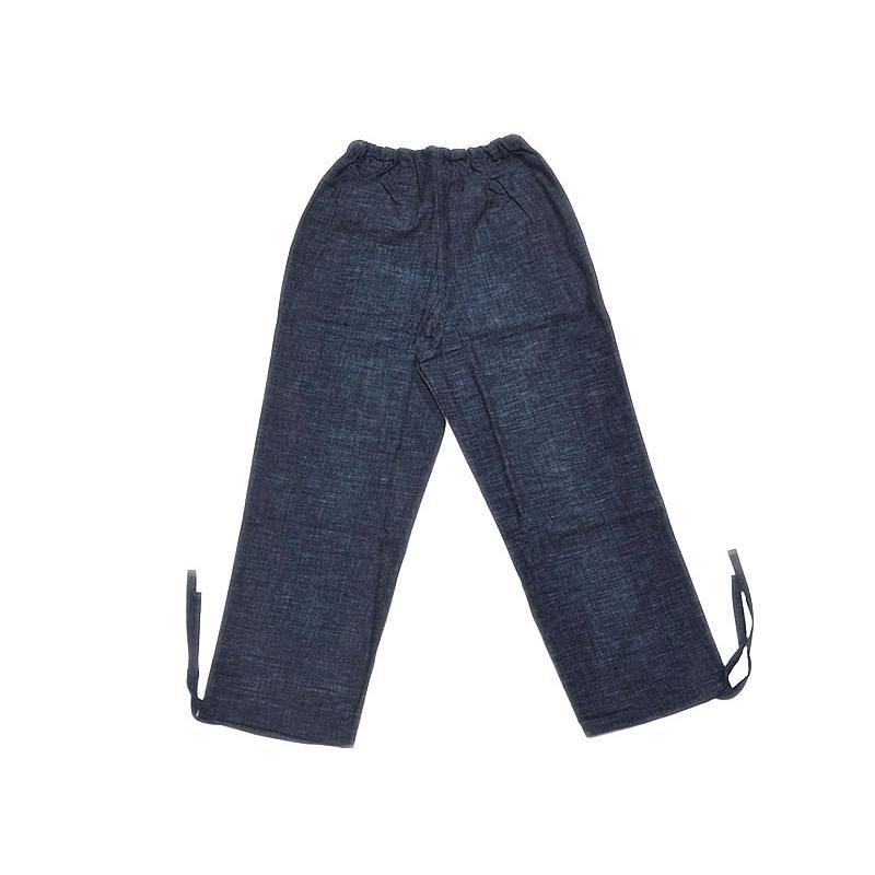 玄照堂 藍染 ピンチェック縞 作務衣 -藍色系/ S・M・L・LLサイズ