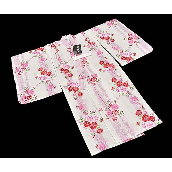女の子 子供 浴衣 7 8歳用 1サイズ 八重桜 レース柄 白系 18 1168 仕立上り キッズ こども さくら 期間限定の激安セール 花 すぐ着られる 紐付き サクラ