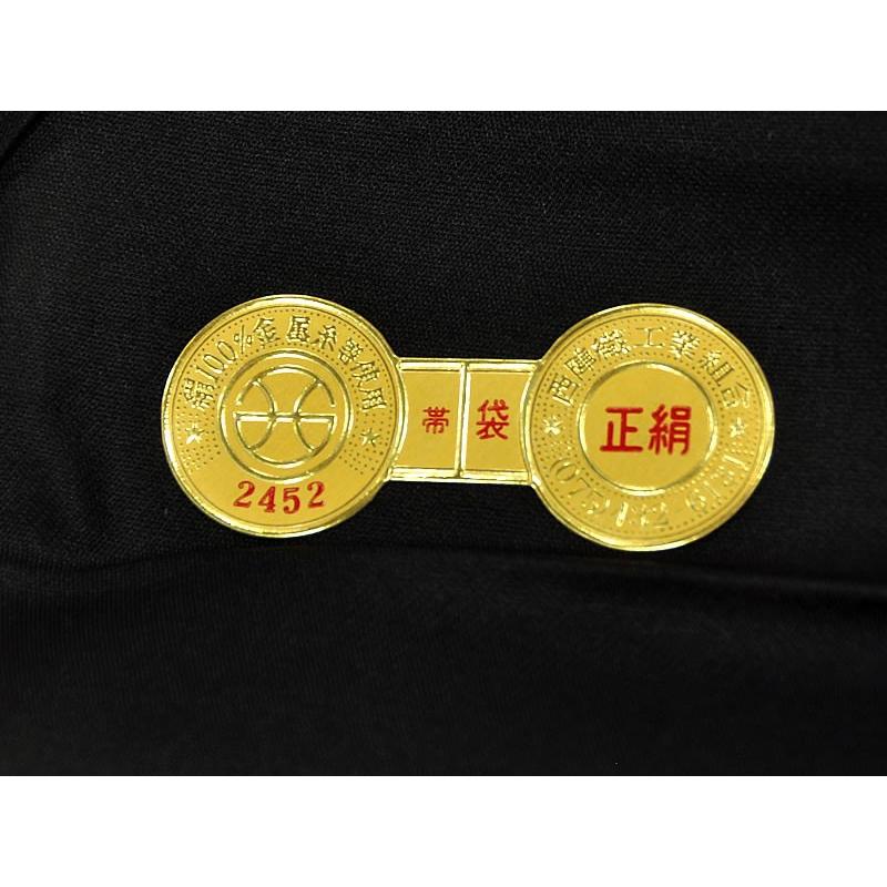 正絹 西陣織 振袖用 袋帯 -引箔・桜など/シルバー・黒色系- [ 1912