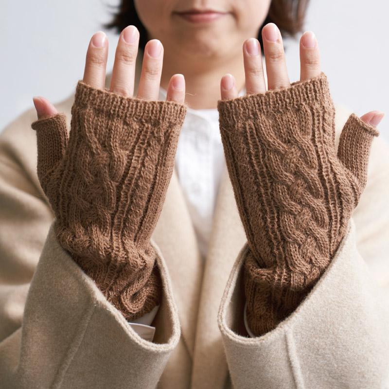 アルパカ100％ アラン模様指なし手袋(キャメル)(メール便対応) : 第3