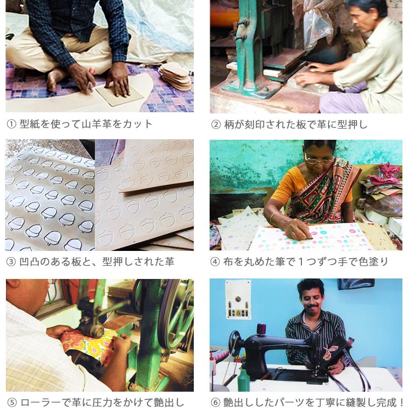 山羊革 長財布 鳥柄（黒）(メール便対応) : 第3世界ショップ公式