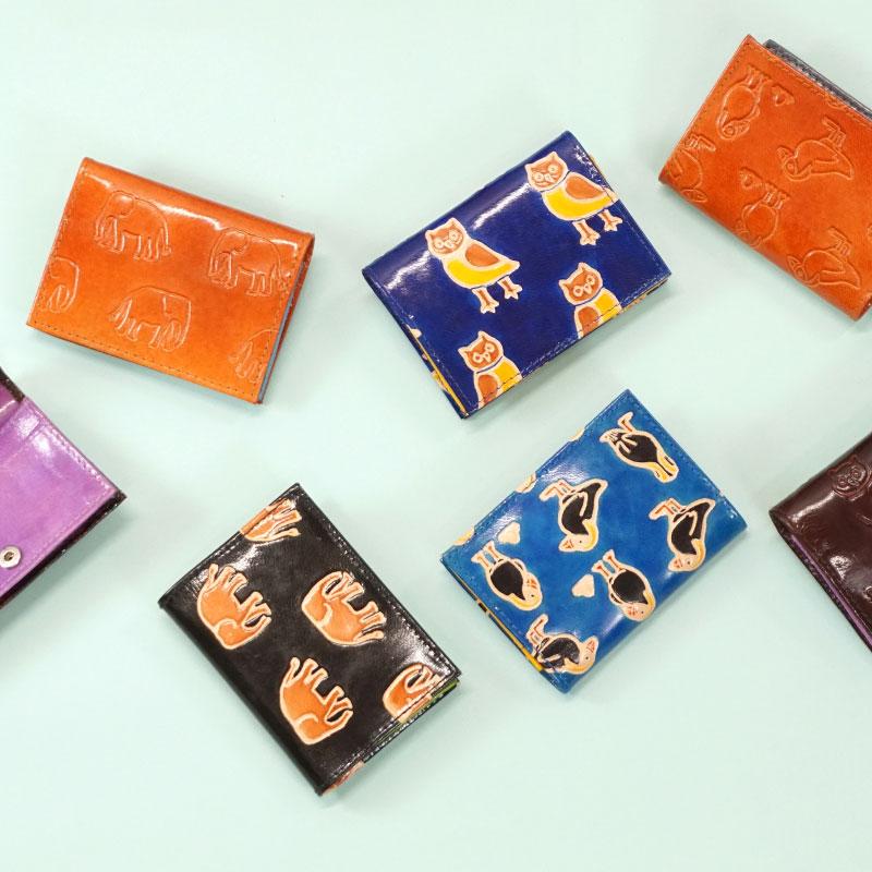 (リニューアル)山羊革 カードケース ゾウ柄（薄茶）(メール便対応) |  | 03