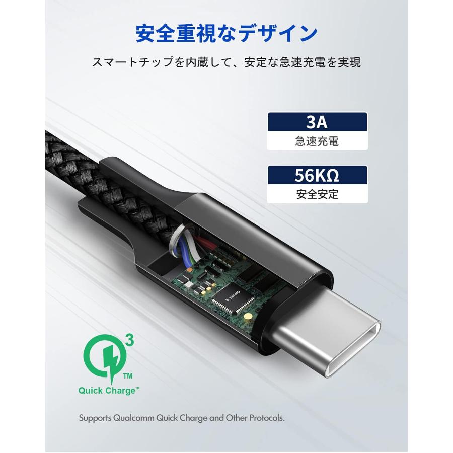 3m 2本 USB C ケーブル PD対応 60W急速充電 Baiwwa Type to CtoC 充電