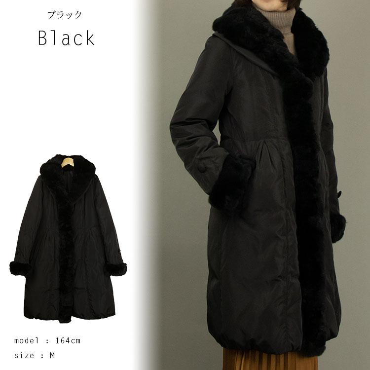 レッキスファー付きエレガントロングダウンコート レディース