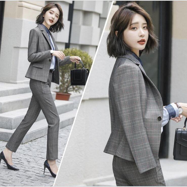 レディース スーツセット パンツセットチェック柄 代30代40代 事務服 フォーマル 細身シルエット 制服ol ビジネス 入学式 卒業式 通勤 国内正規総代理店アイテム
