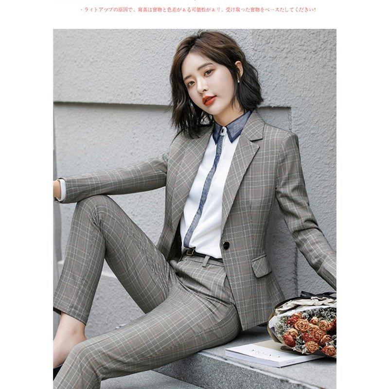 レディース スーツセット パンツセットチェック柄 代30代40代 事務服 フォーマル 細身シルエット 制服ol ビジネス 入学式 卒業式 通勤 国内正規総代理店アイテム