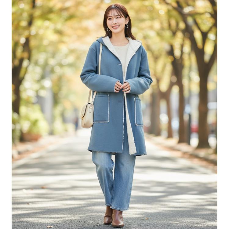 レディースファッション 軽くてあったか 裏ボア フーディーコート 6