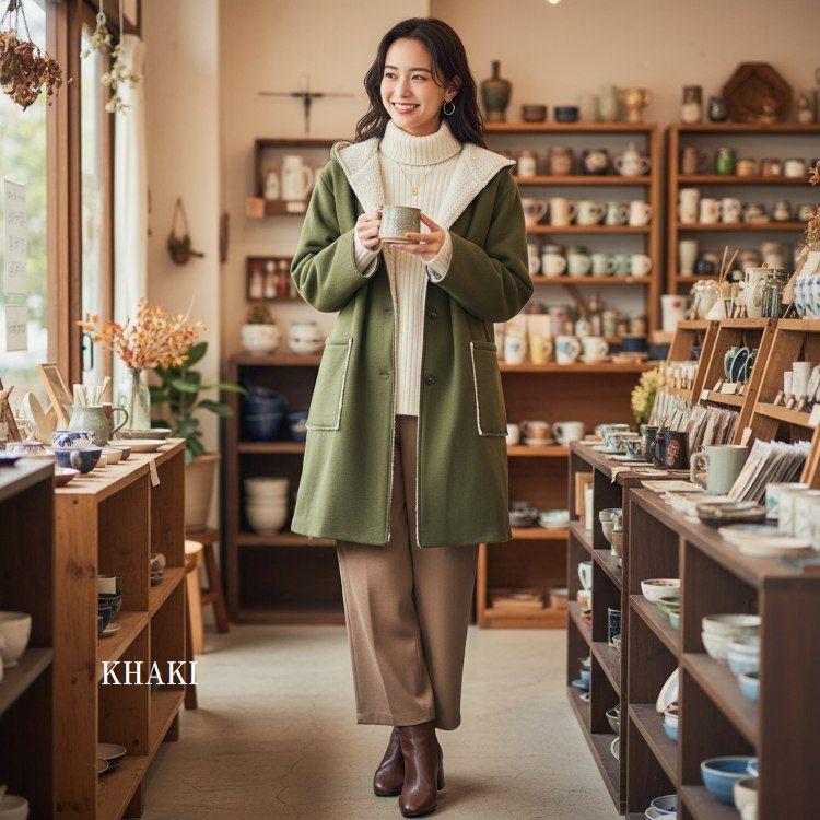 レディースファッション 軽くてあったか 裏ボア フーディーコート 6