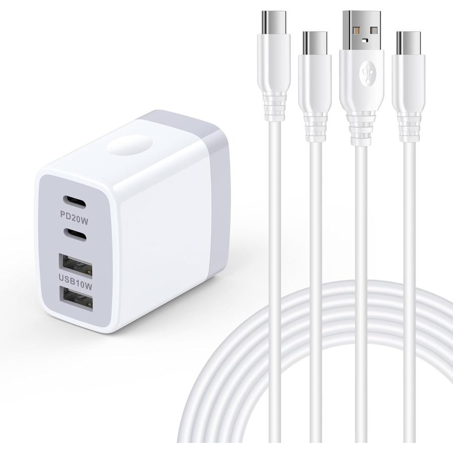 USB充電器 4ポート USB コンセント 30W with Type-C ケーブル 1.8m*2本