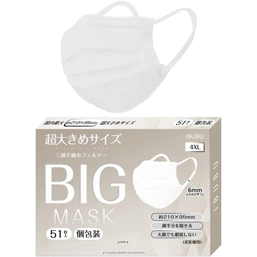 国内最大 超大きいサイズマスク横幅210mm51枚入り箱【敏感肌用 肌荒れ