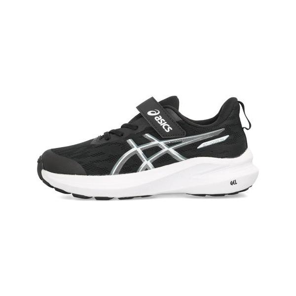 ASICS アシックス GT-1000 14 PS 軽量 キッズスニーカー ストラップシューズ 1本ベルト 運動会 子供靴 1014A381 002 ブラック/スチールグレーの画像