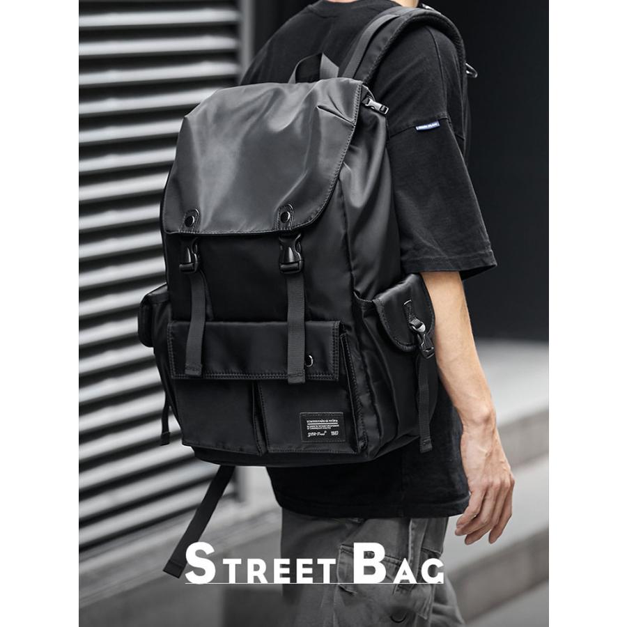 リュックサック メンズ ストリート 大容量 防水 撥水 おしゃれ リュック バックパック ノート PC 通勤 通学 出張 旅行 登山 防災 バイク 収納 ブラック 送料無料 |  | 02
