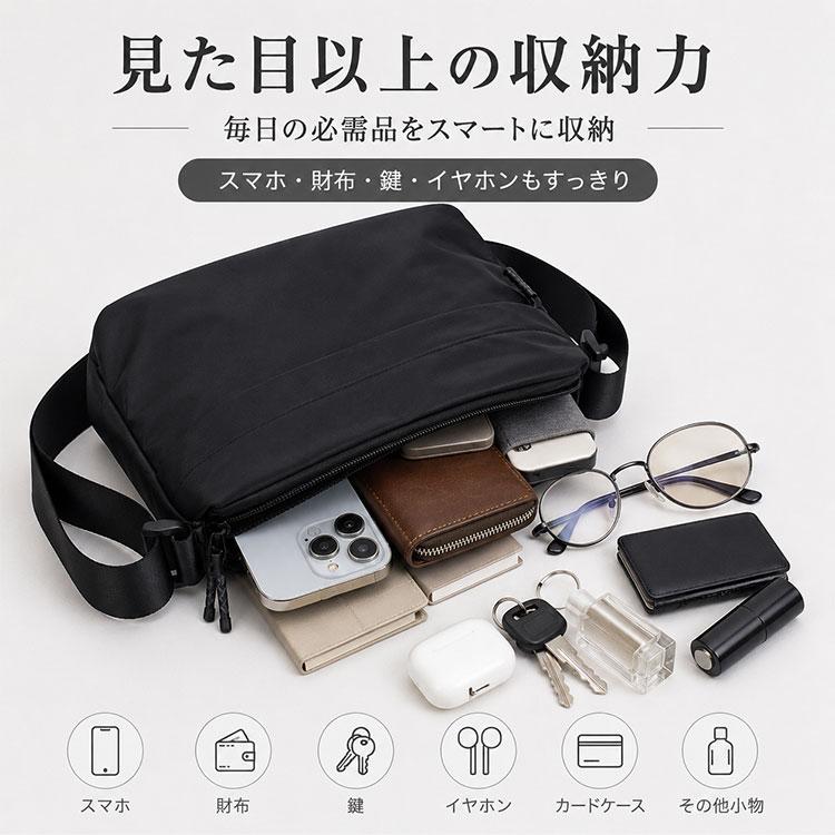 ボディバッグ メンズ サコッシュ バッグ 斜め掛け 撥水 コンパクト トリプルファスナー 多収納 多機能 軽い 軽量 小さめ スポーツ ショルダー ナイロン |  | 05