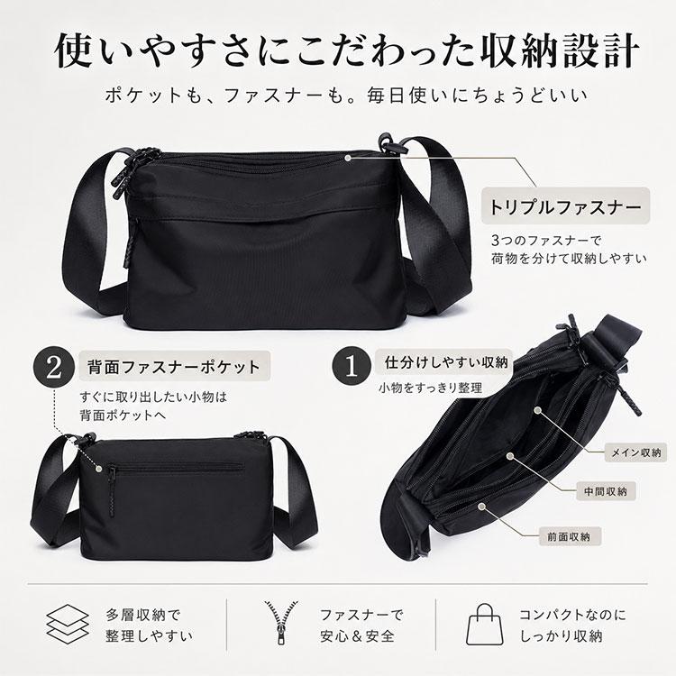 ボディバッグ メンズ サコッシュ バッグ 斜め掛け 撥水 コンパクト トリプルファスナー 多収納 多機能 軽い 軽量 小さめ スポーツ ショルダー ナイロン |  | 06
