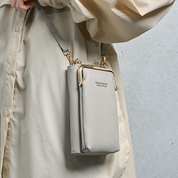 スマホポーチ レディース がま口 おしゃれ 入れたまま 操作 財布 斜め掛け サコッシュ スマホ ショルダー バッグ かわいい 小銭入れ iPhoneケース くすみカラー |  | 12