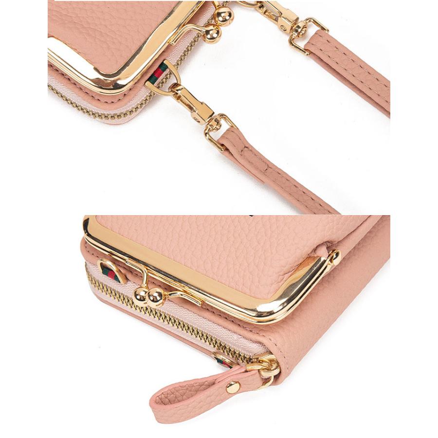 スマホポーチ レディース がま口 おしゃれ 入れたまま 操作 財布 斜め掛け サコッシュ スマホ ショルダー バッグ かわいい 小銭入れ iPhoneケース くすみカラー |  | 09