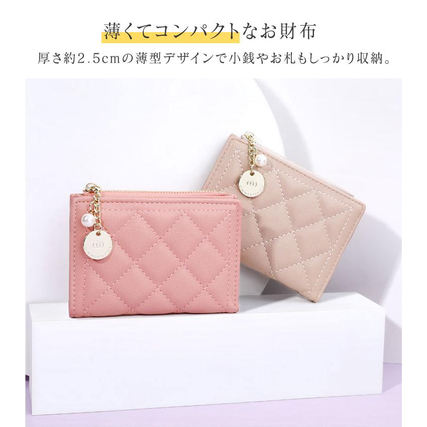 財布 レディース おしゃれ 薄い 二つ折り 小さい キルティング レザー