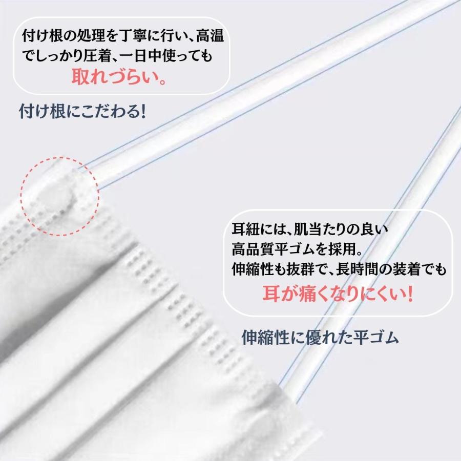 マスク 不織布 100枚 50枚×2箱 立体 ふつう 小さめ 不織布マスク 白 女性 子供 こども 高品質 平ゴム 耳が痛くならない カケンテスト BFE PFE 花粉 99%カット｜ascjp｜06