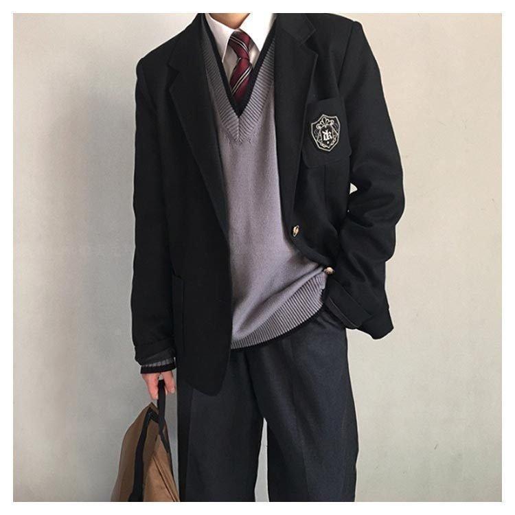男子高校制服 ブレザー スクールジャケット 無地 2つボタン スーツ 