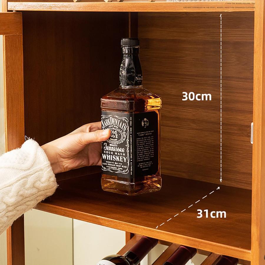竹製酒 棚 収納コンパートメント付き お酒 ボトルラック ワインラック