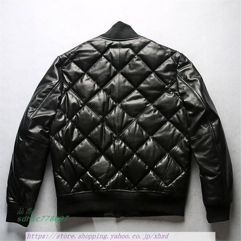 本革ダウンジャケット 菱形柄 レザーダウン 羊革ダウン 羊革