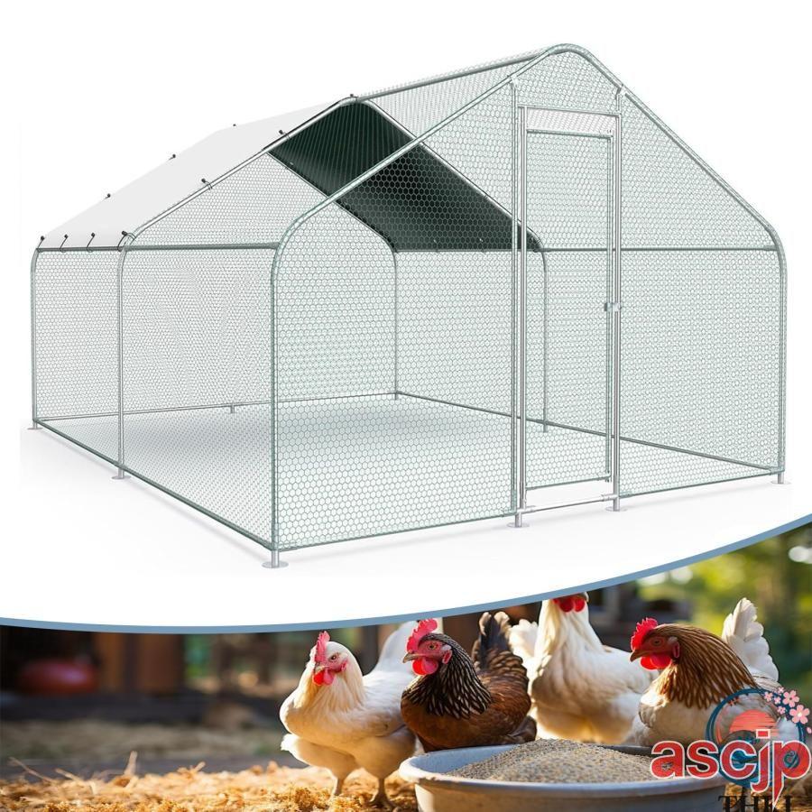 大型金属製鶏小屋ラン、頑丈な金網と防水屋根カバー付き、屋外用歩行式
