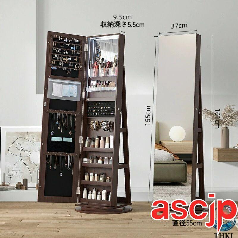 姿見 ミラー ドレッサー アクセサリー収納 全身鏡 スタンドミラー 360度回転 ドレッサーミラー キャビネット付き