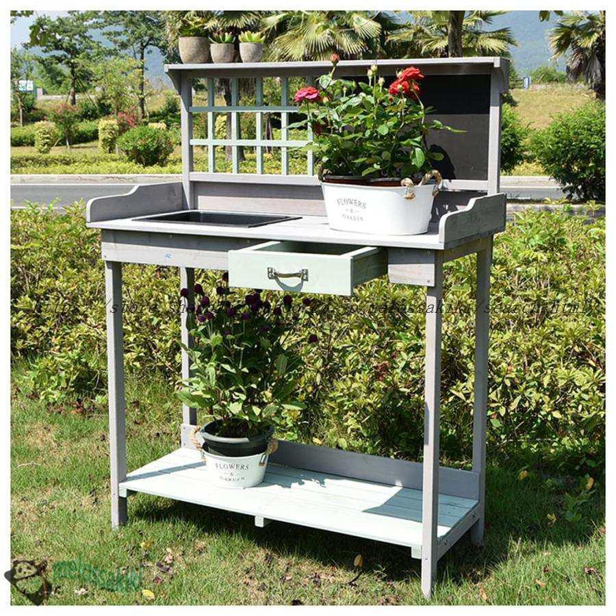 36''木製ガーデンポッティングベンチ作業台屋外ガーデン作業台テーブル