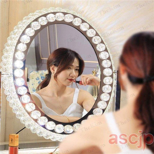女優ミラー おしゃれ クリスタル 三色調光 無段階調光 LEDライト付き