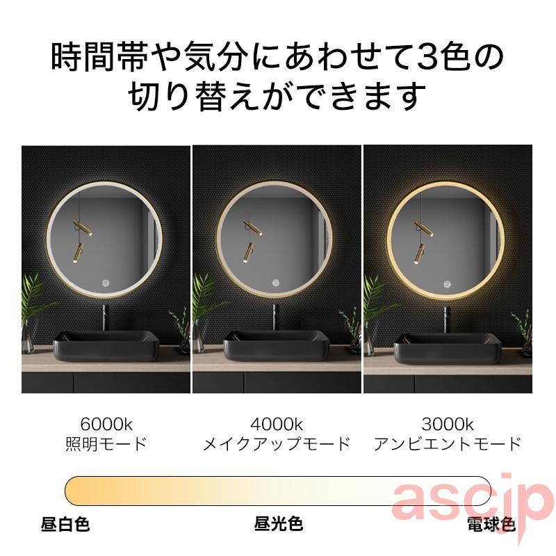 鏡 壁掛け ウォールミラー 女優ミラー LED浴室ミラー ライト付き 丸型