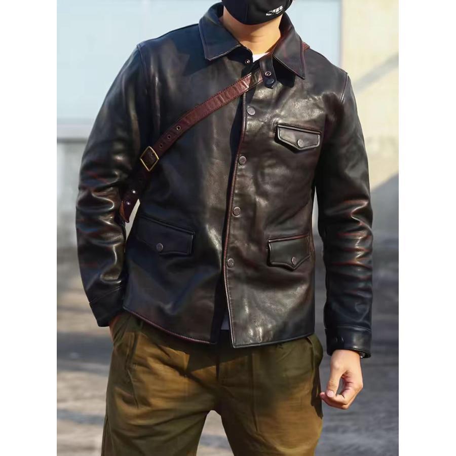 茶芯ホースハイド 30's ワークコート レザージャケット ヴィンテージ