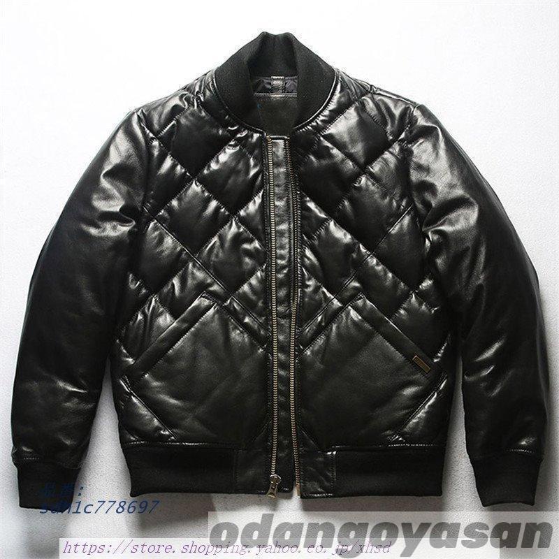 本革ダウンジャケット 菱形柄 レザーダウン 羊革ダウン 羊革 キルティング ダウン 本革ジャケット レザージャケット 防寒 メンズ 本革ダウンジャケット 菱形柄 レザーダウン 羊革ダウン 羊革