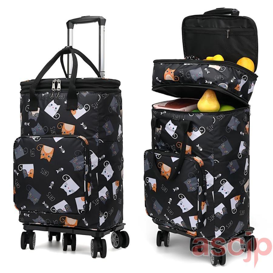 ショッピングカート 折り畳み 大容量 35L 買い物カート ショッピングキャリー 防水 保冷保温 5輪 静音 横押し 高齢者 女性 軽量 持ち運び 高さ調節 アウトドアの画像