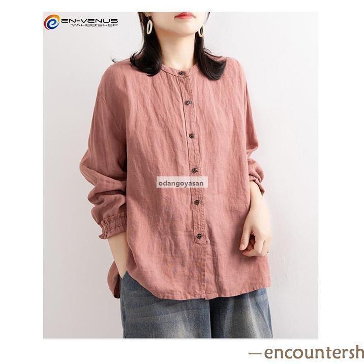 涼しい 綿麻 シャツ レディース ブラウス 春 夏 リネン 長袖 シャツ