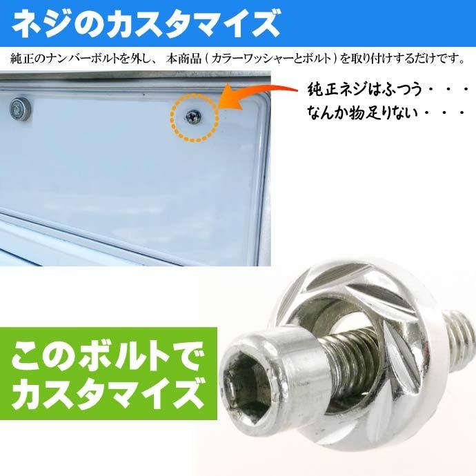 ナンバープレートボルト ネジ カラーワッシャー 銀2個 ビス M6 P1.0