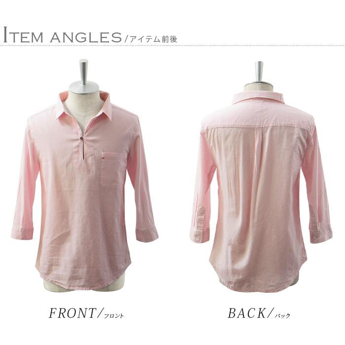 シャツ メンズ リネンシャツ 七分袖 カプリシャツ プルオーバーシャツ