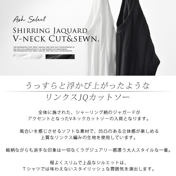 カットソー メンズ Vネック 長袖 ジャガード Tシャツ ロンT スリム