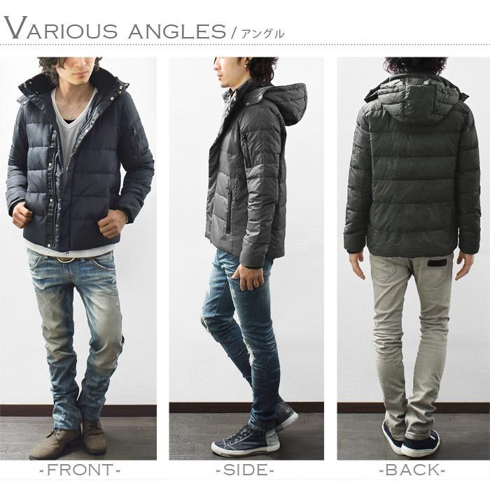 ダウンジャケット メンズ ダウン フェザー 羽毛 フード ナイロン