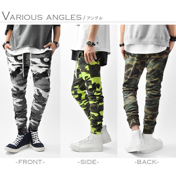MARK&LONA メンズパンツ　ホワイトカモ柄　　サイドブラックライン ジョガーパンツ メンズ 迷彩 カモ 柄 カモフラ スキニーパンツ スリム