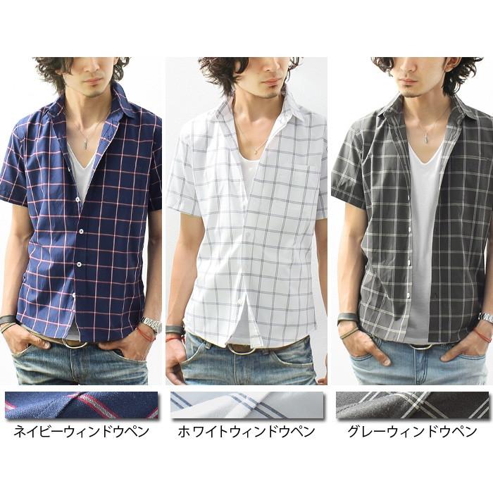 チェックシャツ メンズ カジュアルシャツ 半袖 シャツ ウインドウペン ストライプ｜ash-store｜02