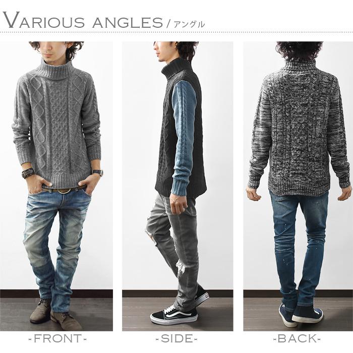 ニット メンズ ケーブル編み ケーブル セーター タートルネック