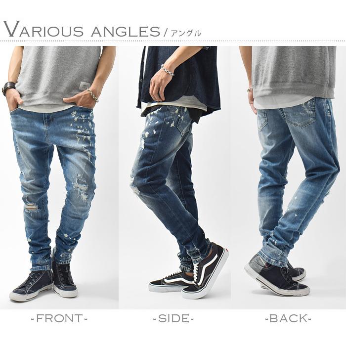 デニムパンツ メンズ サルエルデニム サルエルパンツ ちょいサルエル クラッシュ加工 ダメージ ペンキ ウォッシュ ストレッチ カジュアル Ash Yahoo 店 通販 Yahoo ショッピング