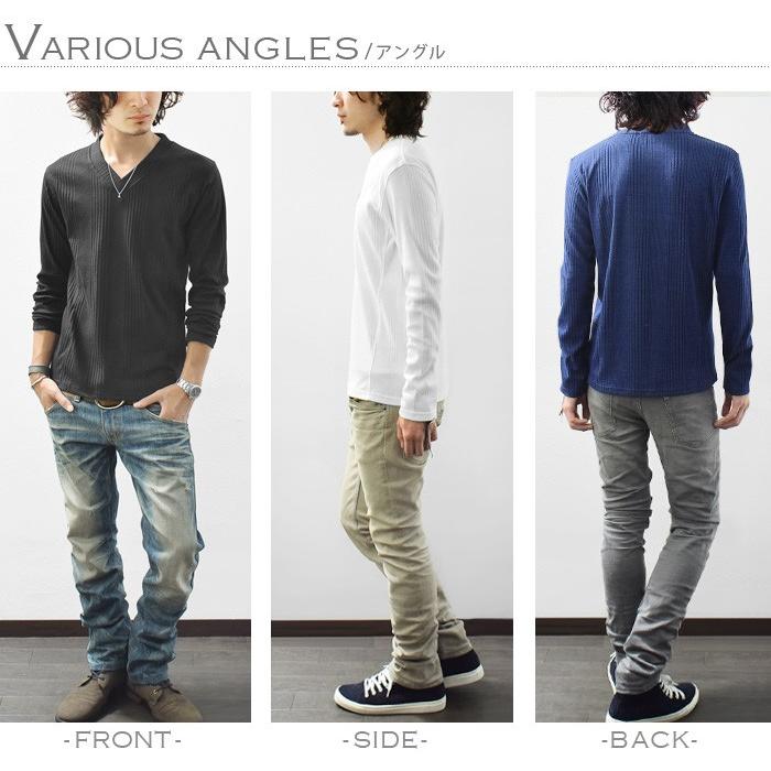Tシャツ メンズ 長袖 Vネック 無地 カットソー ランダムテレコ ロングT