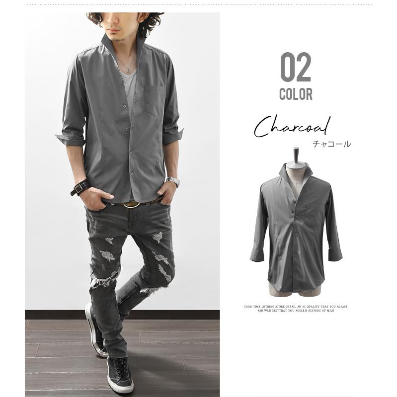 シャツ メンズ 七分袖シャツ 七分袖 イタリアンカラー オックスフォード コットン スリム ショート丈 カジュアル キレイめ Ash Yahoo 店 通販 Yahoo ショッピング