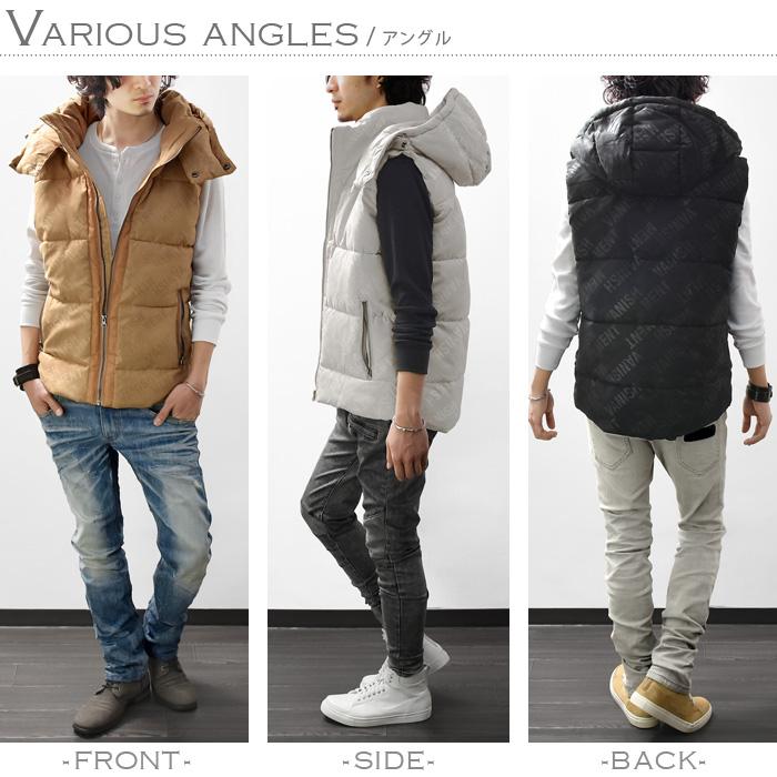 中綿ベスト メンズ ダウンベスト ダウンジャケット フード スエード