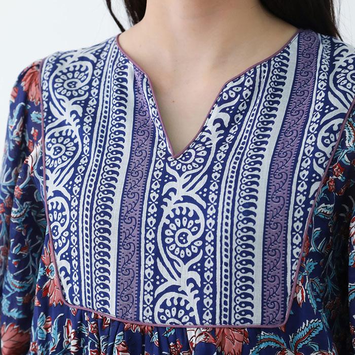 エスニックワンピース インド綿 ブロックプリント エスニック柄