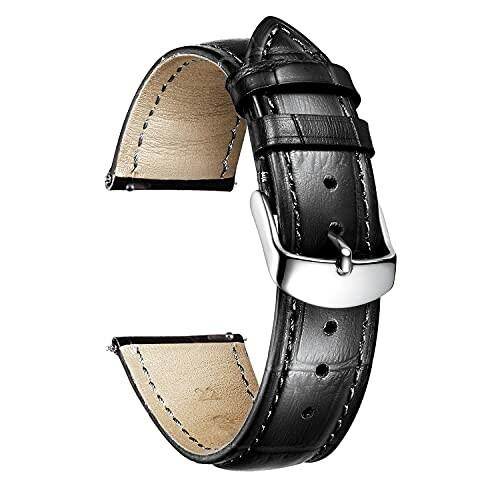 (BINLUN) レザー腕時計バンド本物のカーフスキン交換用ウォッチストラップ クイックリリース本革 41064200364アッシュカラー