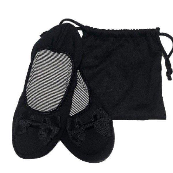 携帯用スリッパ おしゃれ 黒 折りたたみ リボン 収納ポーチ付き 参観日 受験 旅行 トラベル 折りたたみスリッパ ルームシューズ 室内履き |  | 01