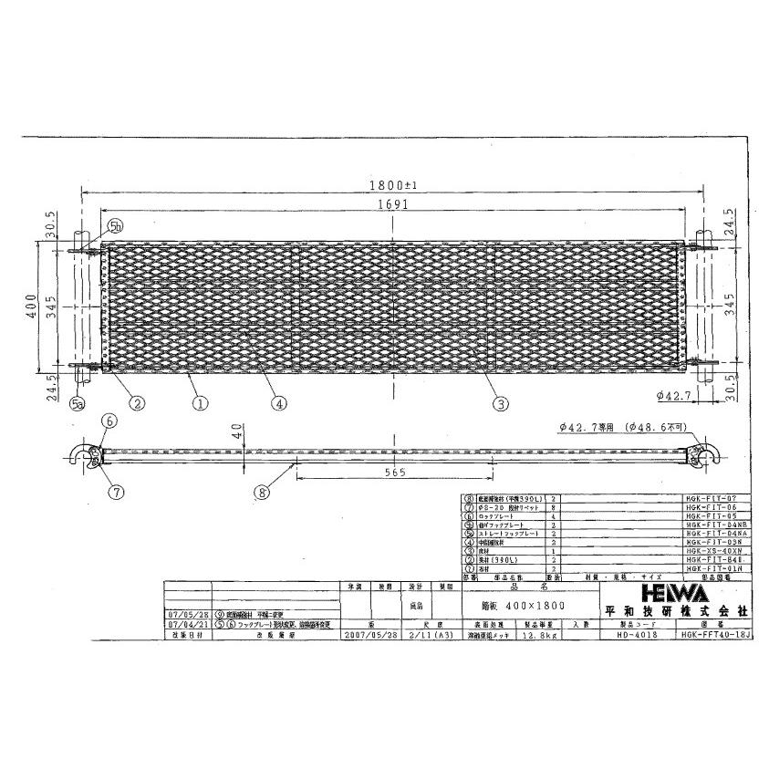 お買い得　12個セット　踏板　1800　アンチ　信和タイプ　足場　400幅　Aタイプ　HD-4018